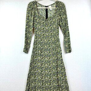 H&M Micro Floral Midi Dress Size XS Boho Cottagecore Prairie Renaissance Farm